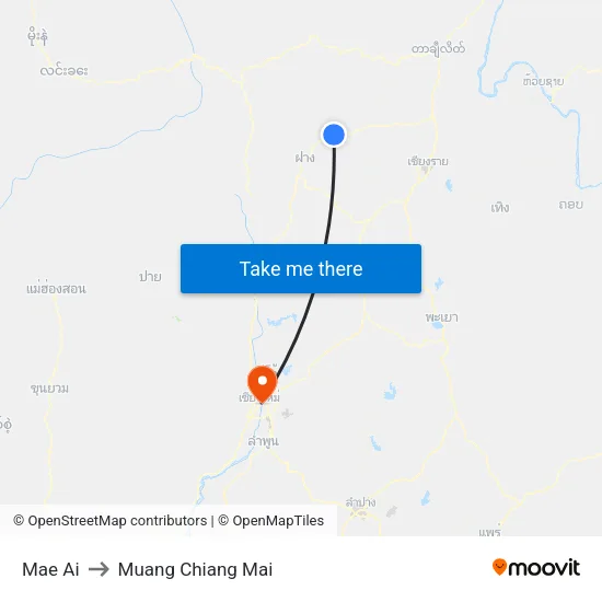 Mae Ai to Muang Chiang Mai map