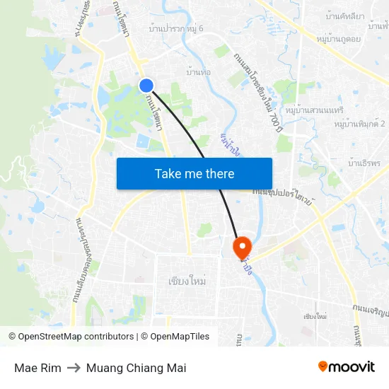 Mae Rim to Muang Chiang Mai map