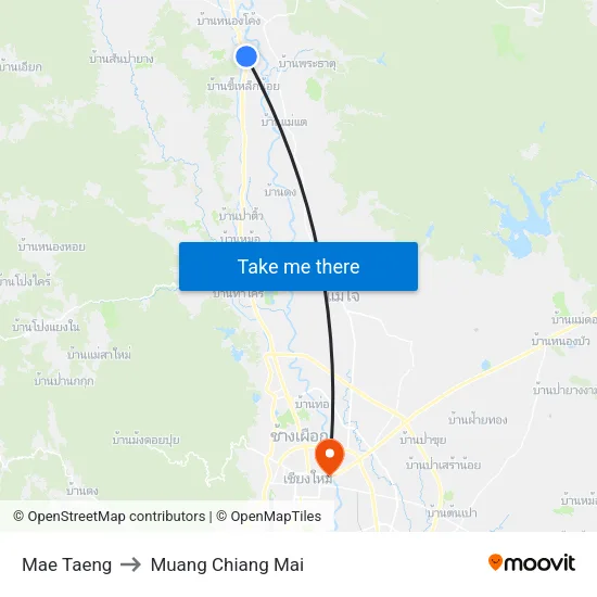 Mae Taeng to Muang Chiang Mai map