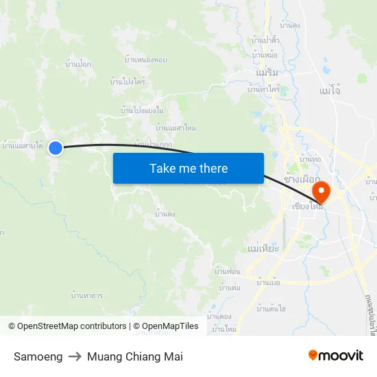 Samoeng to Muang Chiang Mai map