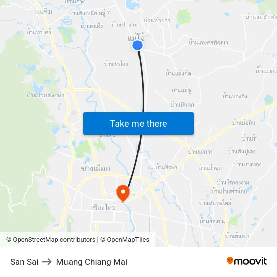 San Sai to Muang Chiang Mai map