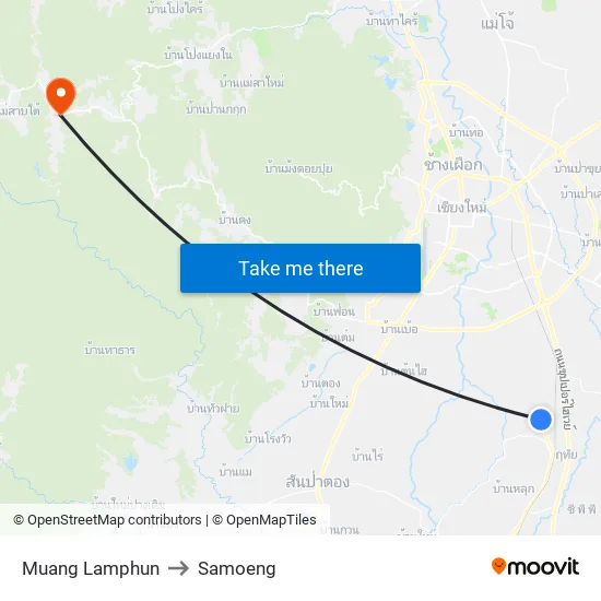Muang Lamphun to Samoeng map