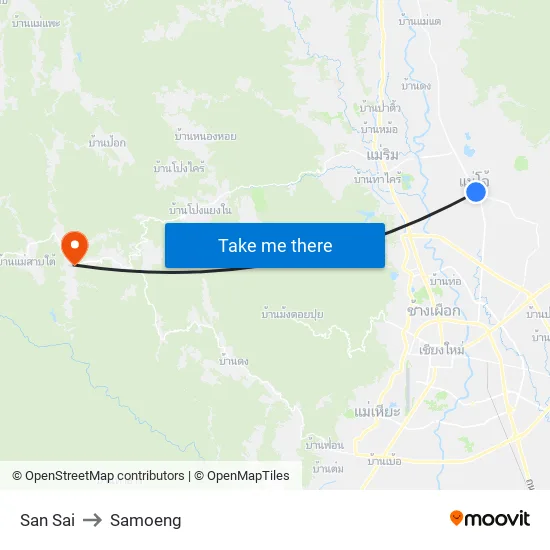 San Sai to Samoeng map