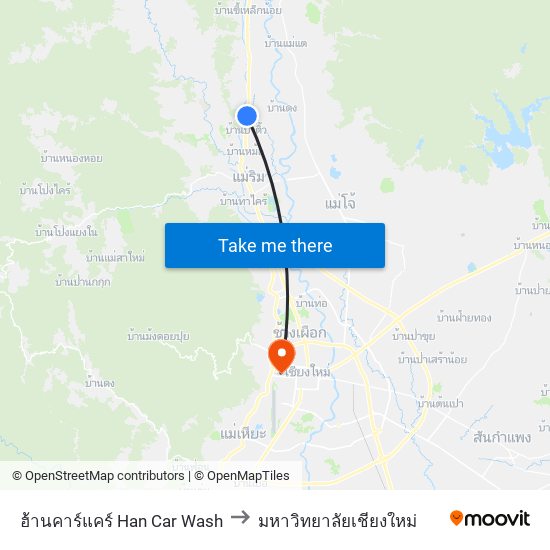 ฮ้านคาร์แคร์ Han Car Wash to มหาวิทยาลัยเชียงใหม่ map