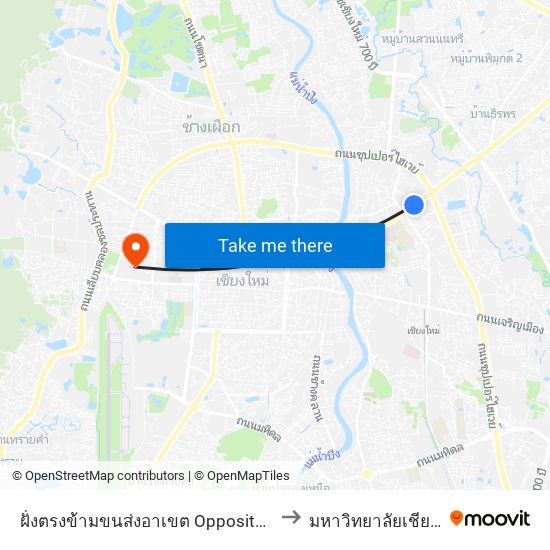 ฝั่งตรงข้ามขนส่งอาเขต Opposite Arcade to มหาวิทยาลัยเชียงใหม่ map