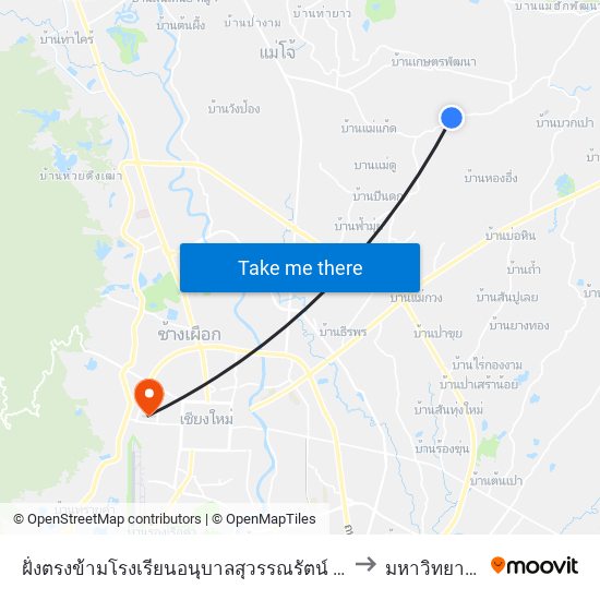 ฝั่งตรงข้ามโรงเรียนอนุบาลสุวรรณรัตน์ Opposite Suwanrat Kindergarten to มหาวิทยาลัยเชียงใหม่ map