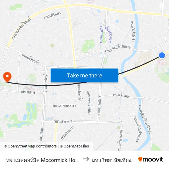 รพ.แมคคอร์มิค Mccormick Hospital to มหาวิทยาลัยเชียงใหม่ map