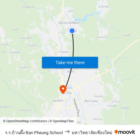 ร.ร.บ้านผึ้ง Ban Pheung School to มหาวิทยาลัยเชียงใหม่ map