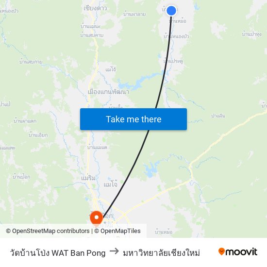 วัดบ้านโป่ง WAT Ban Pong to มหาวิทยาลัยเชียงใหม่ map