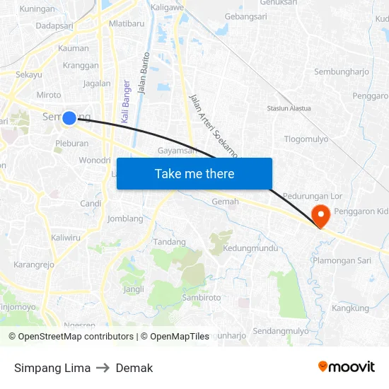 Simpang Lima to Demak map