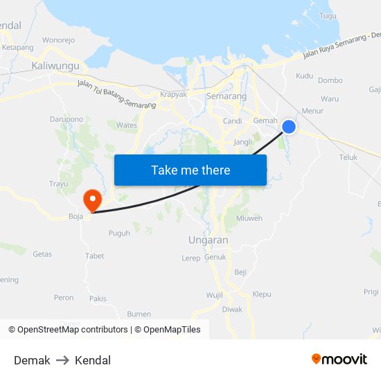 Demak to Kendal map