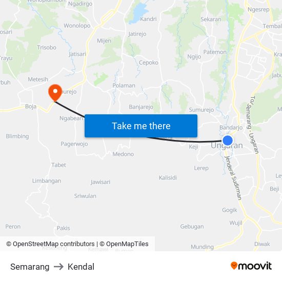 Semarang to Kendal map