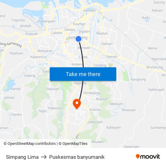 Simpang Lima to Puskesmas banyumanik map