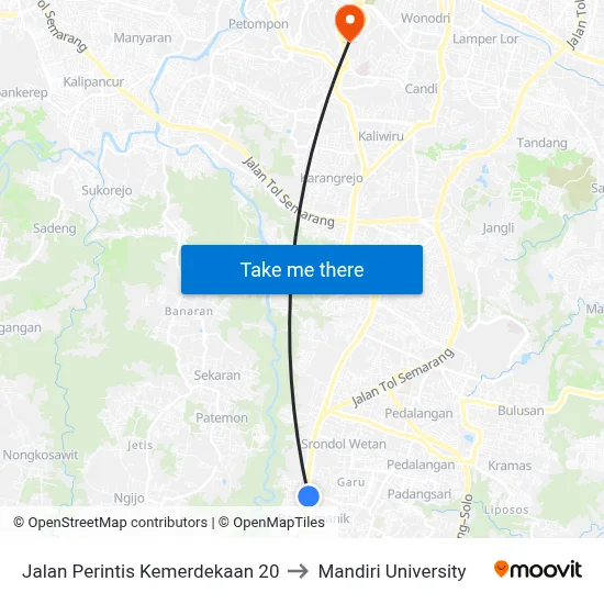 Jalan Perintis Kemerdekaan 20 to Mandiri University map