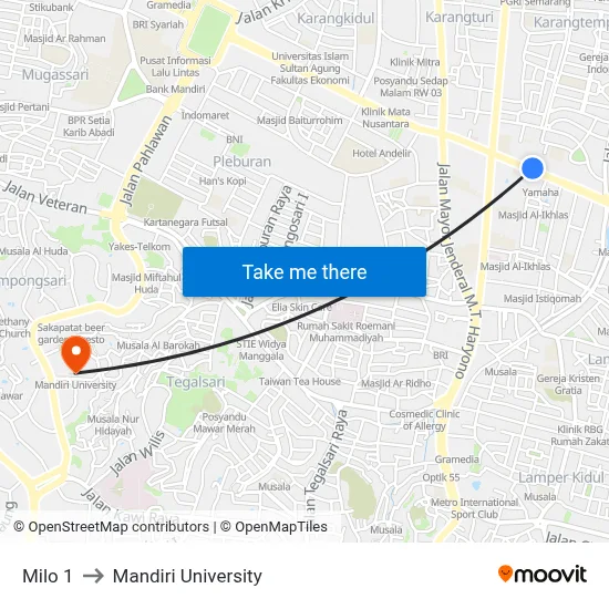 Milo 1 to Mandiri University map