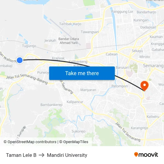 Taman Lele B to Mandiri University map