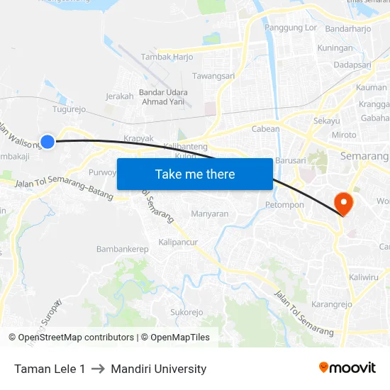 Taman Lele 1 to Mandiri University map