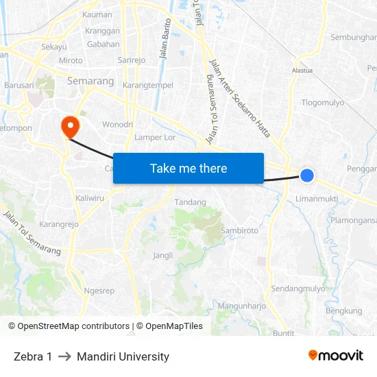 Zebra 1 to Mandiri University map
