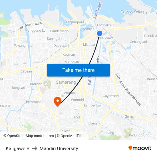 Kaligawe B to Mandiri University map