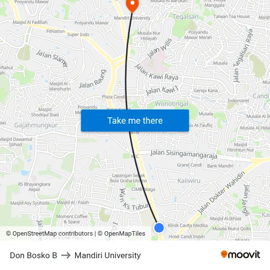 Don Bosko B to Mandiri University map