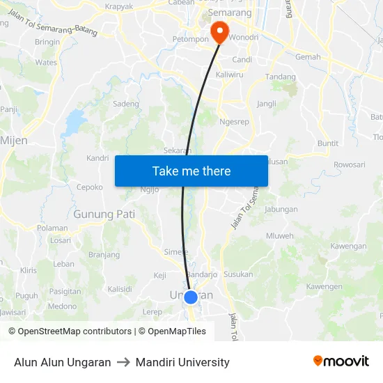 Alun Alun Ungaran to Mandiri University map