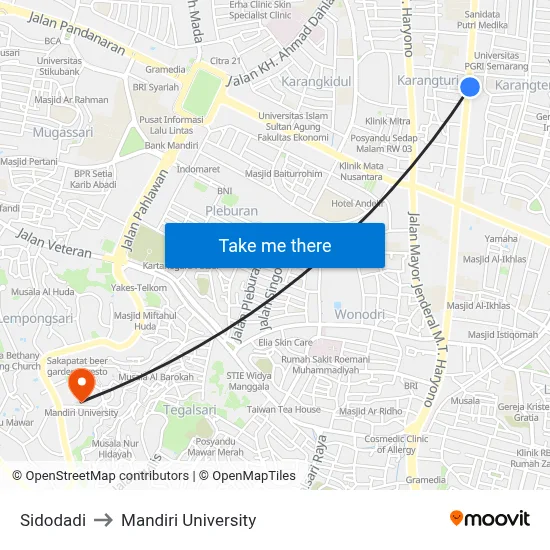 Sidodadi to Mandiri University map