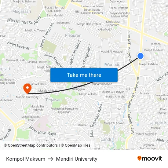 Kompol Maksum to Mandiri University map