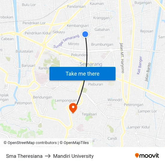 Sma Theresiana to Mandiri University map