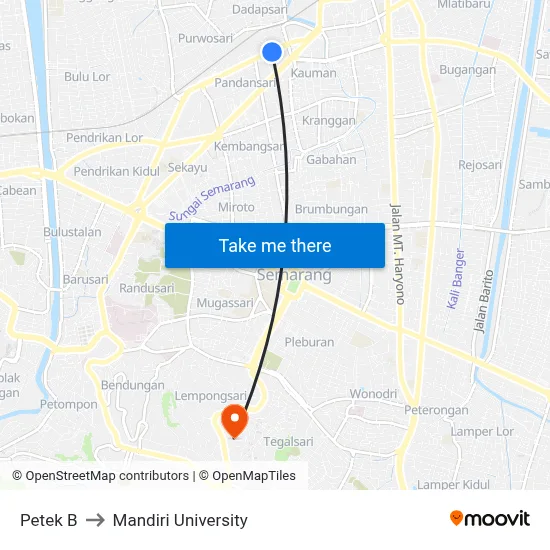 Petek B to Mandiri University map