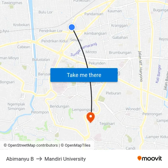 Abimanyu B to Mandiri University map