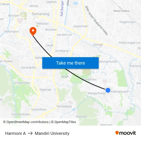 Harmoni A to Mandiri University map