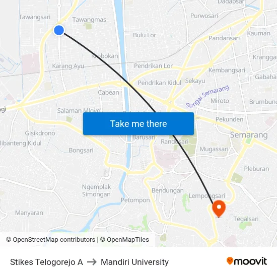 Stikes Telogorejo A to Mandiri University map