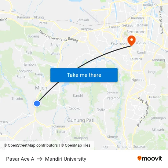 Pasar Ace A to Mandiri University map