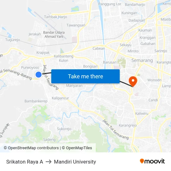 Srikaton Raya A to Mandiri University map