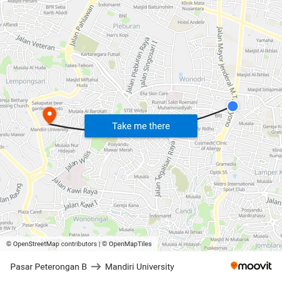 Pasar Peterongan B to Mandiri University map