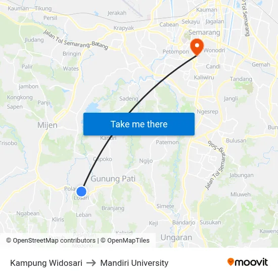 Kampung Widosari to Mandiri University map