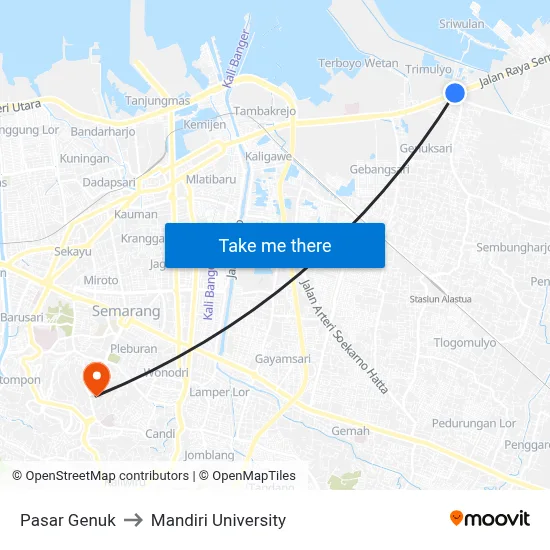 Pasar Genuk to Mandiri University map