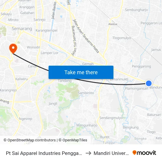 Pt Sai Apparel Industries Penggaron 2 to Mandiri University map
