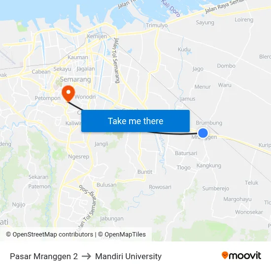 Pasar Mranggen 2 to Mandiri University map