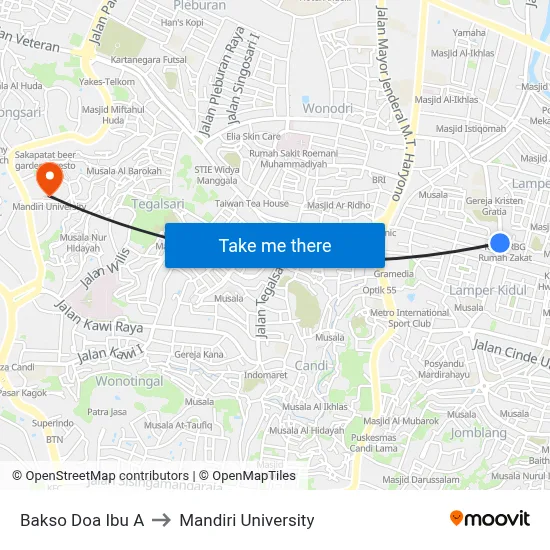 Bakso Doa Ibu A to Mandiri University map