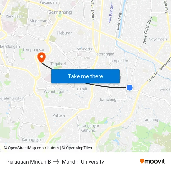 Pertigaan Mrican B to Mandiri University map