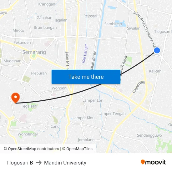 Tlogosari B to Mandiri University map
