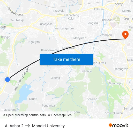 Al Ashar 2 to Mandiri University map