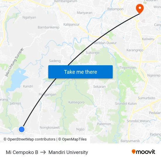 Mi Cempoko B to Mandiri University map