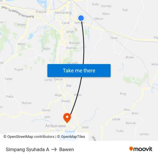Simpang Syuhada A to Bawen map