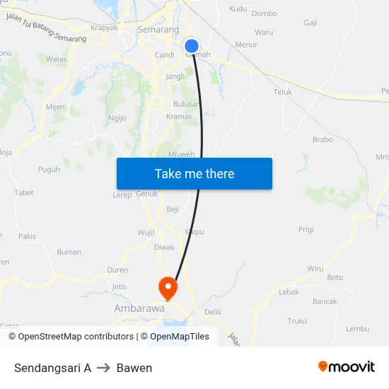 Sendangsari A to Bawen map