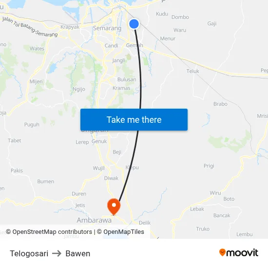 Telogosari to Bawen map