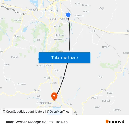 Jalan Wolter Monginsidi to Bawen map