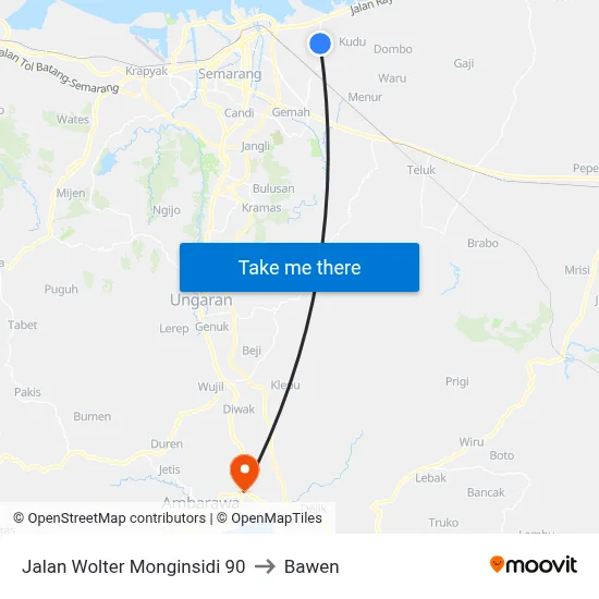 Jalan Wolter Monginsidi 90 to Bawen map