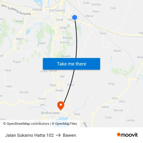 Jalan Sukarno Hatta 102 to Bawen map